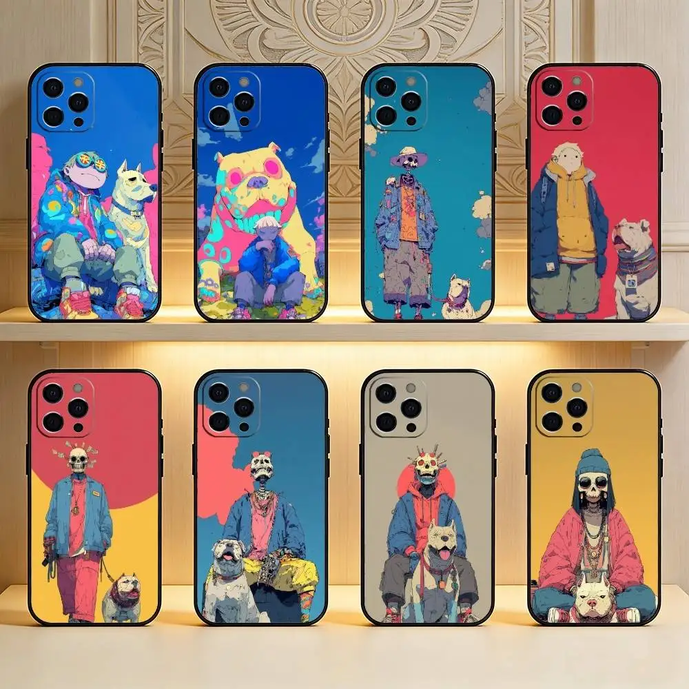 

Colorful Aesthetic Dog Phone Case For iPhone17,16,15,14,13,12 Plus,Max Soft Silicone Black Cover