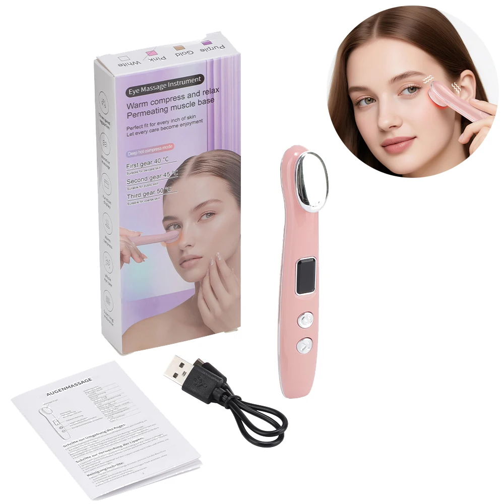 充電式アイマッサージャー、ヒートと振動機能付き、3段階の加熱アイマッサージペン、目のケア、顔のリラックス、リフティングワンド