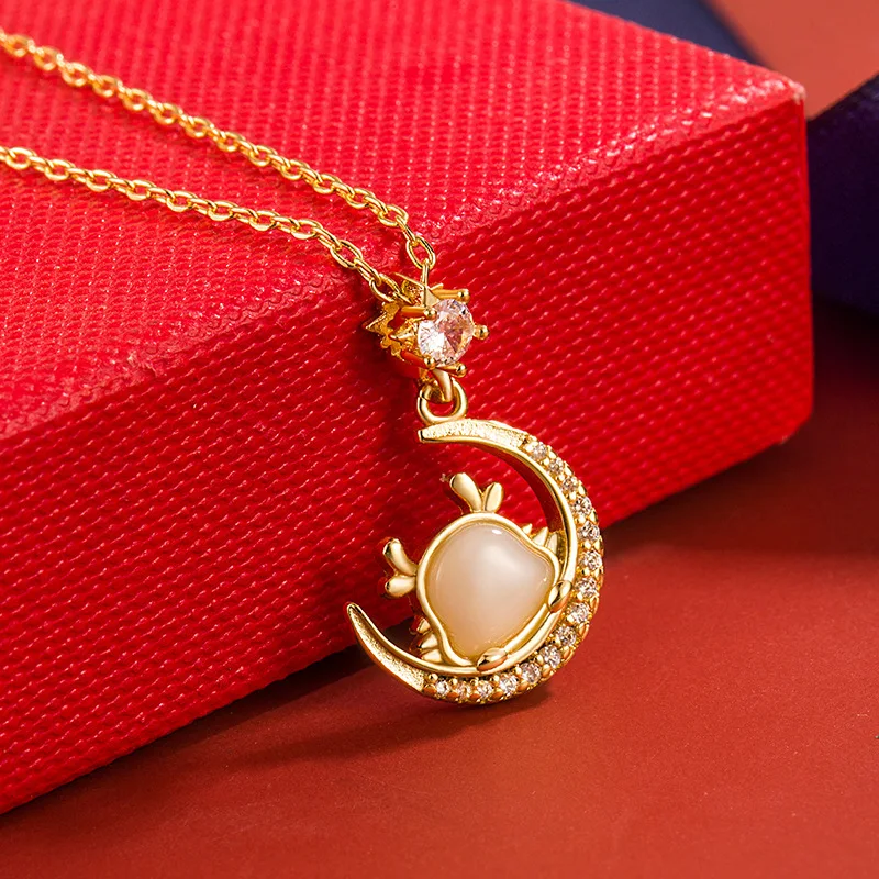 Zodiac Dragon Necklace For Women Star Moon Pendant New Year Gift 2024 Popular 925 Silver Gold Color Clavicular Chain KOFSAC