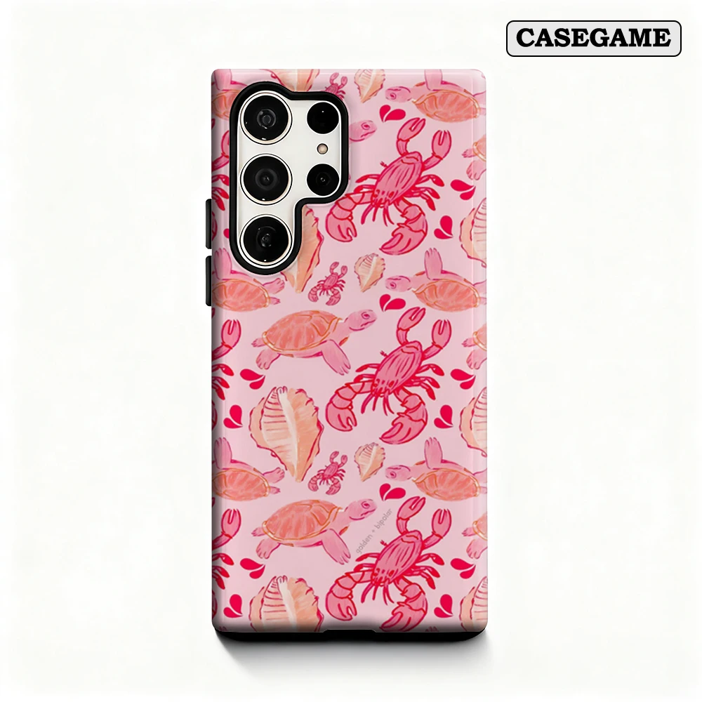 Pink Sea Life Phone Case for Samsung Galaxy S25 Ultra S24 S23 Ultra Plus Shockproof Double Layer Back Cover