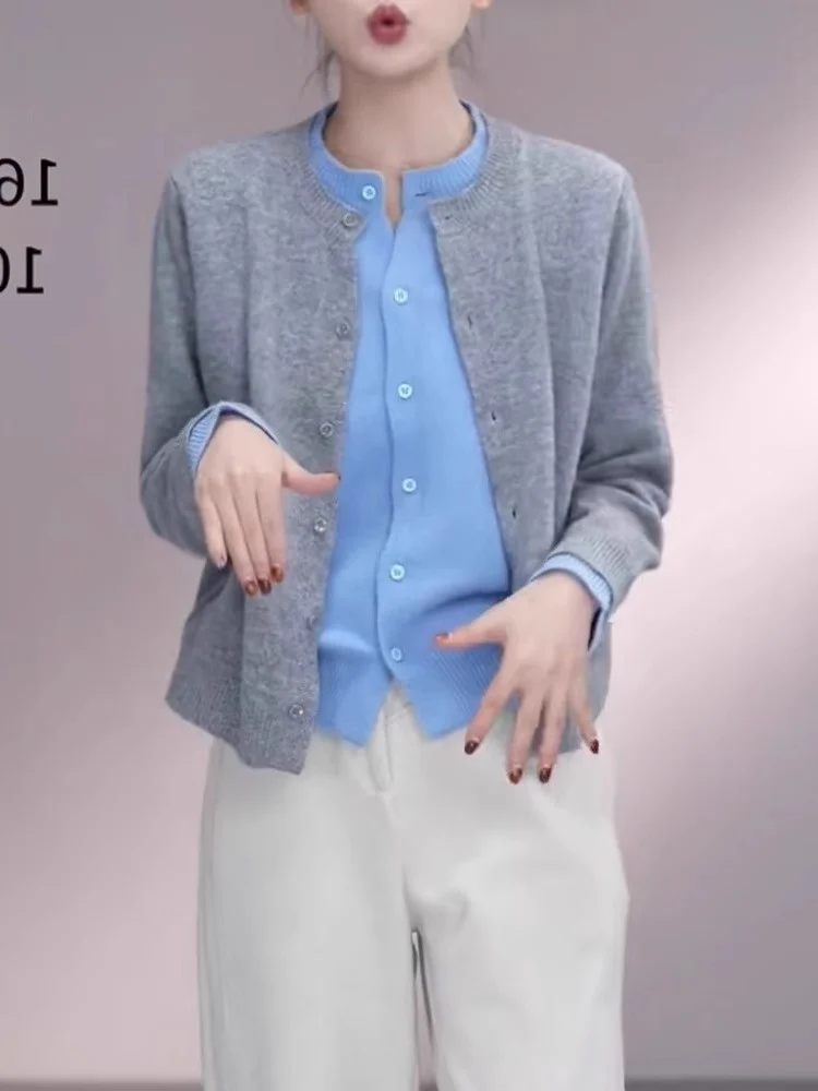 통근용 슬림핏 롱 스웨터 울 니트 스웨터 패셔너블한 컬러 블록 심플 디자인 가을 여성용 아우터웨어