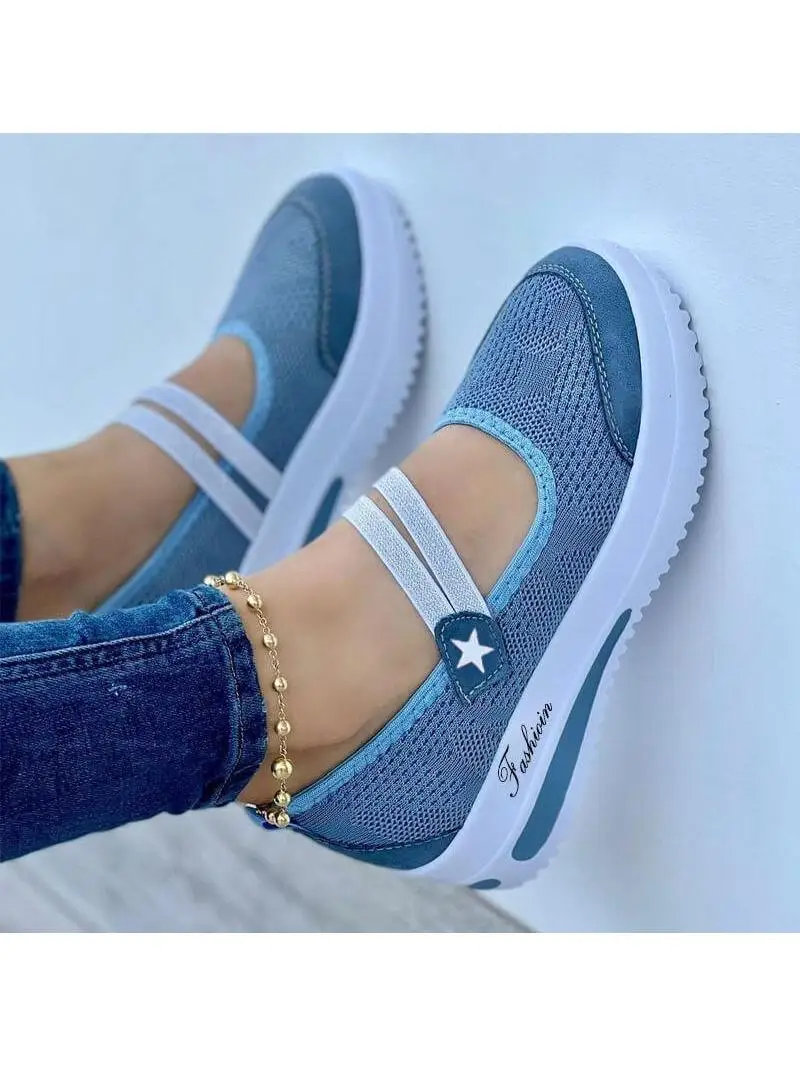 

Casual Women's Thick Bottom Single Shoes Mesh up Upper Comfortable mid Heel Rubber Outsole round Toe Daily Wear Leather Lined
