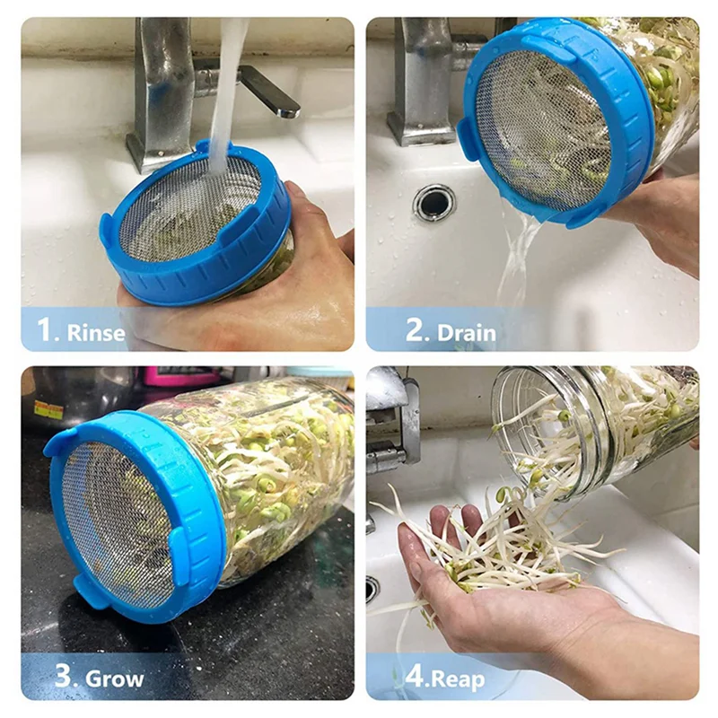 AB33-16 Pack Sprouting Lids, Plastic Sprout Lids With Stainless Steel Screen For Wide Mouth Mason Jars, Sprouter Sprout Maker