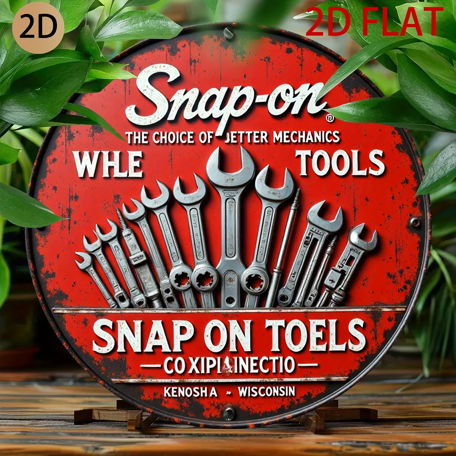 Rustikale Vintage-Wandkunst aus Metall – Snap-On Tools Retro-Blechschild mit rotem und weißem Design, 2D-Dekor mit flacher Mechaniker-Thema für die Garage,