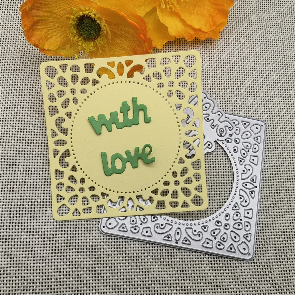 Letters With Love Square Lace Frames Greeting Cards Metal Cutting Dies Stencil Scrapbooking Photo Album Card Paper Embossing