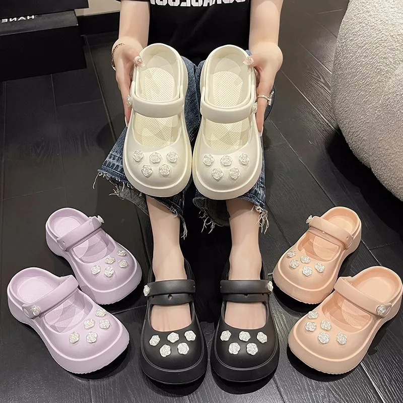 2023 New Thick Hole Shoes Suitable Outdoor Beach Slippers Fashion EVA Anti Slip Baotou Slippers Indoor Summer Women Slippers