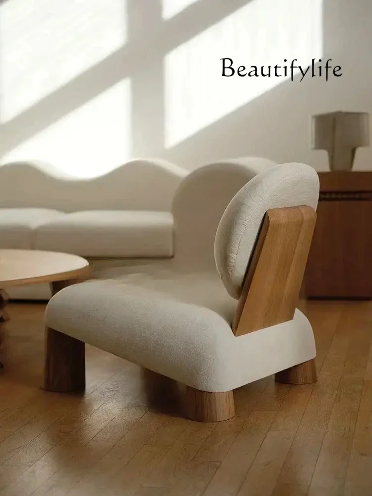 

BJ Single Solid Wood Sofa Chair Designer Retro Fabric Leisure Chair Living Room Log Lazy Bone Chair