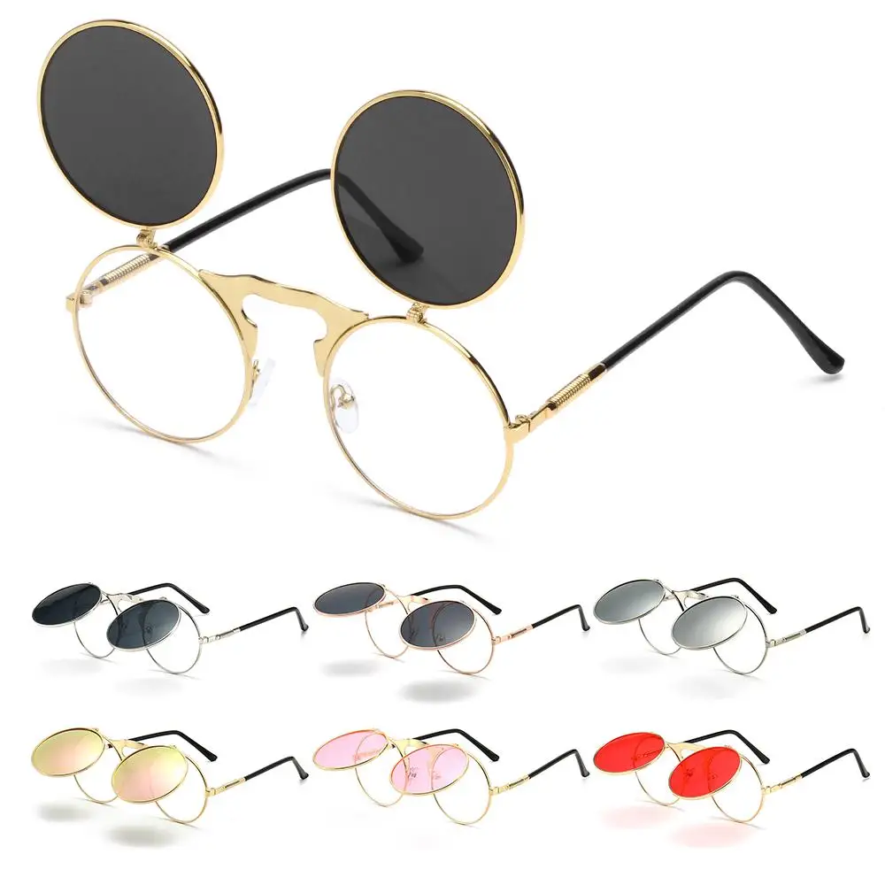 

Trendy Round Flip Up Sunglasses Circle UV400 Protection 90's Retro Shades Steampunk Sun Glasses for Women & Men