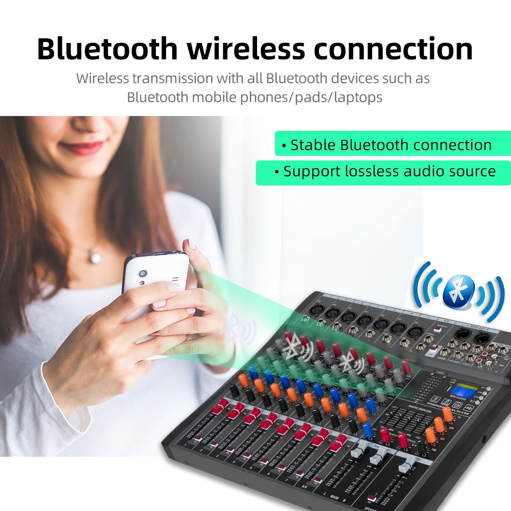 Imagem -04 - Tabela de Som com Gravação Bluetooth Efeito Equalizador Gráfico Desempenho Usb Equipamento dj para Microfone Dinâmico 12 Canais