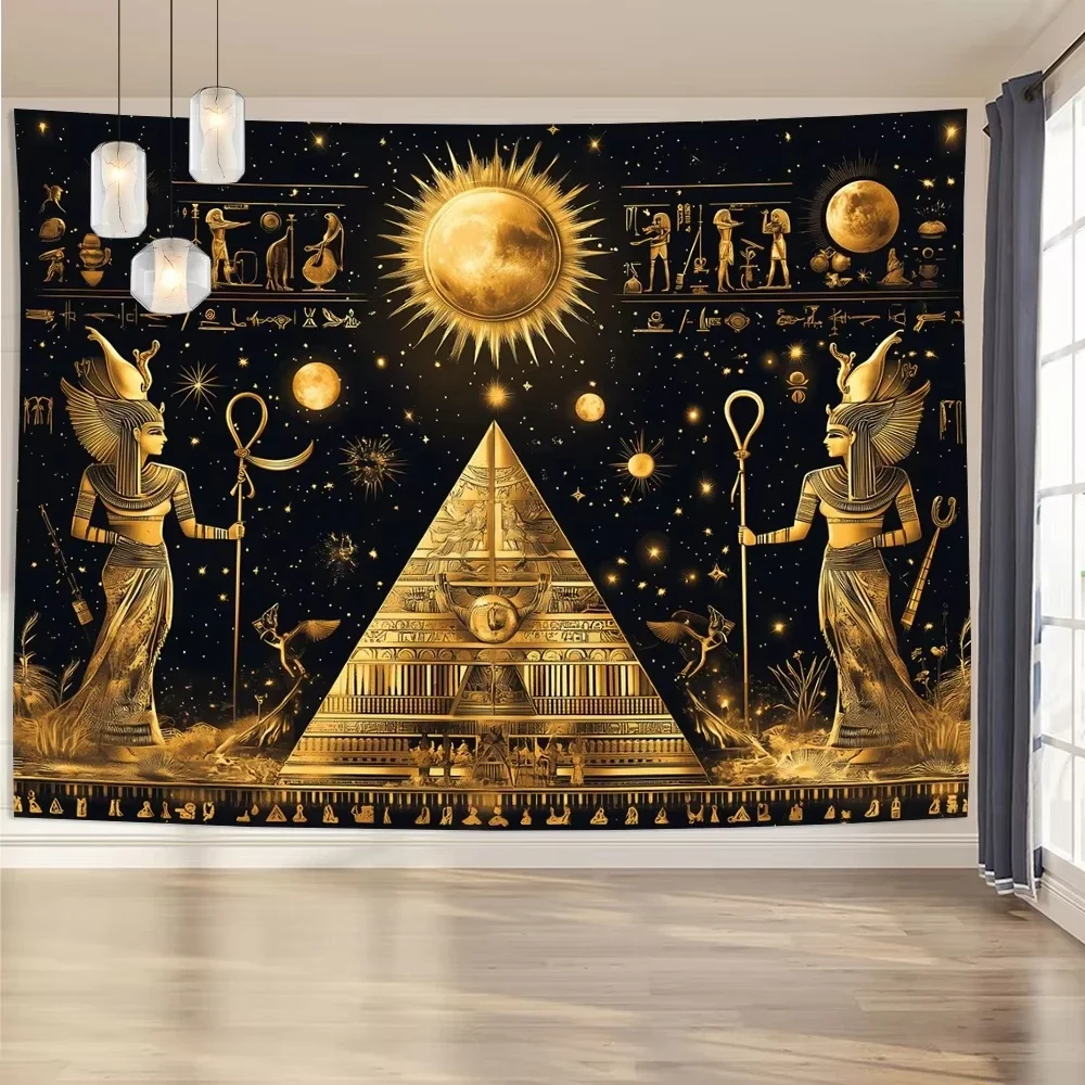 Vintage Egyptian Pyramid Tapestry – Retro Desert Wall Art for Living Room or Bedroom – Mystical Ancient Decor, Party Space Vibe