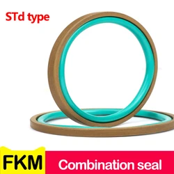 1Pcs Combination seal,Hydraulic Cylinder Reciprocating Seal STD Hole Shaft Two-Way Piston Rod Combination Wear Ring FKM