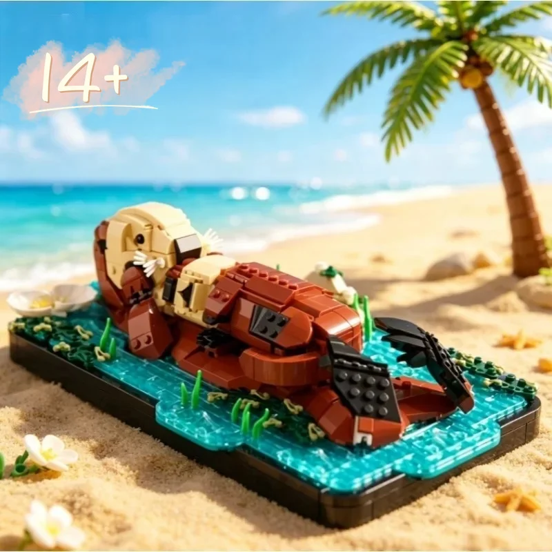 1234PCS 2026 New Creative Floating Sea Otters Building Blocks In Stock Toy Cute Marine Animal Assembly Model Christmas Gifts