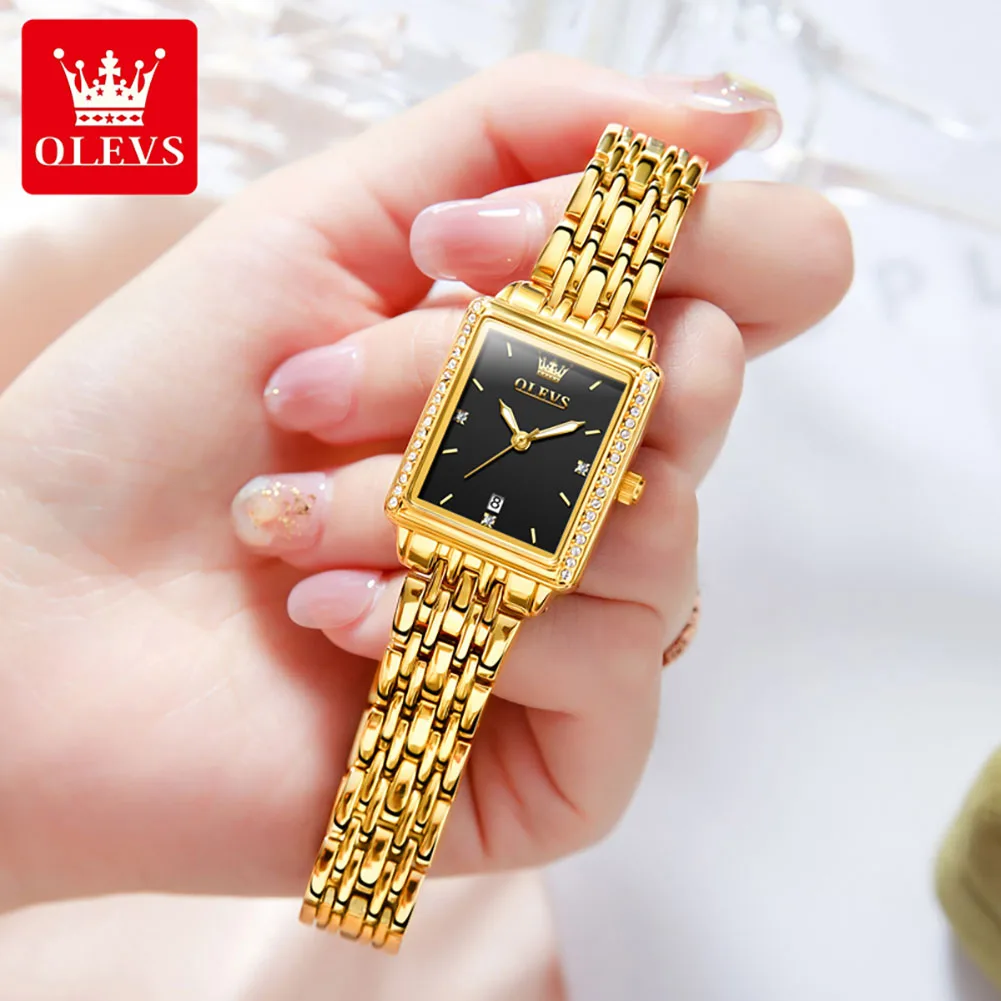 OLEVS Brand 9995 Women's Watch With Steel Strap, Simple And Fashionable Waterproof Calendar, Rectangular Quartz For Women