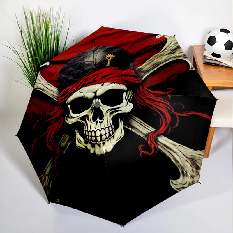1PC Pirate Skeleton Umbrella Automatic Open/close, Sturdy Iron Frame & 8-Rib Struct, Umbrella for Women & Men, Christmas Gifts