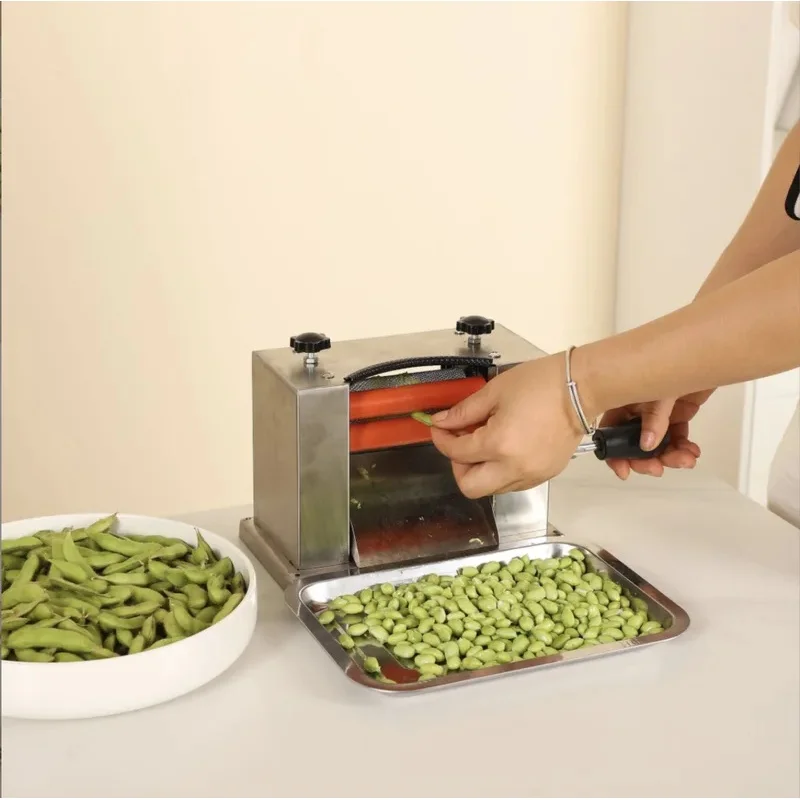 Hand-cranked edamame sheller, small peeler and husker for restaurants, commercial kitchens, efficient edamame shelling