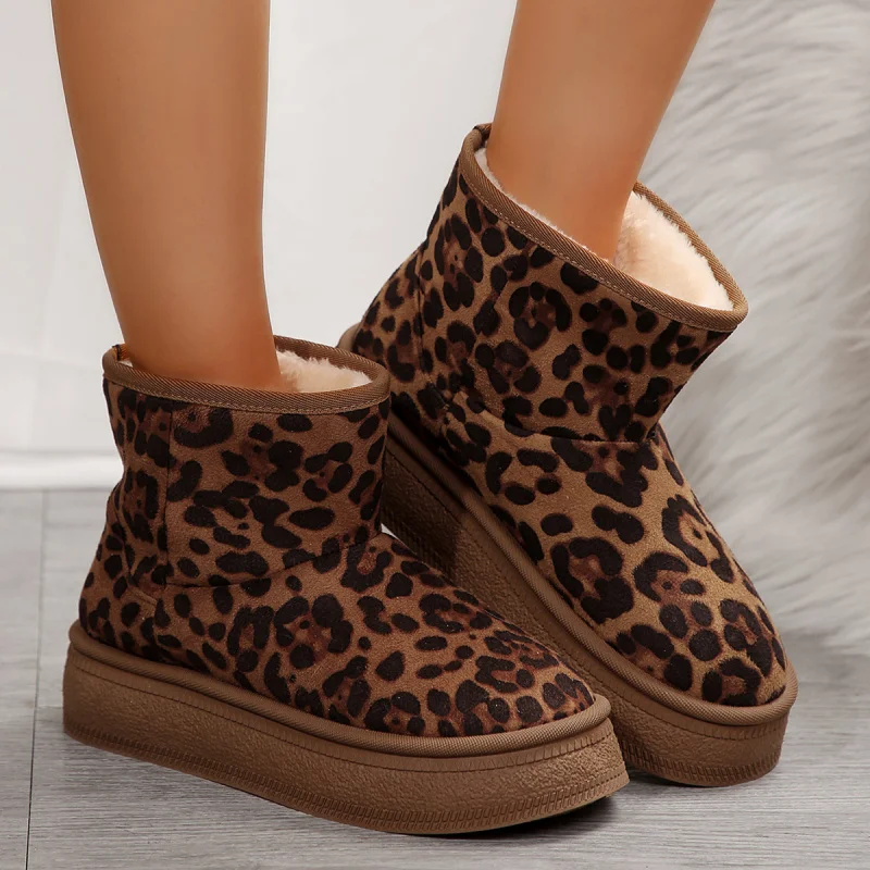 

Winter New European and American Style Plus Size Women's Thick-Soled Snow Boots with Fleece Lining Warm Casual and Comfortable