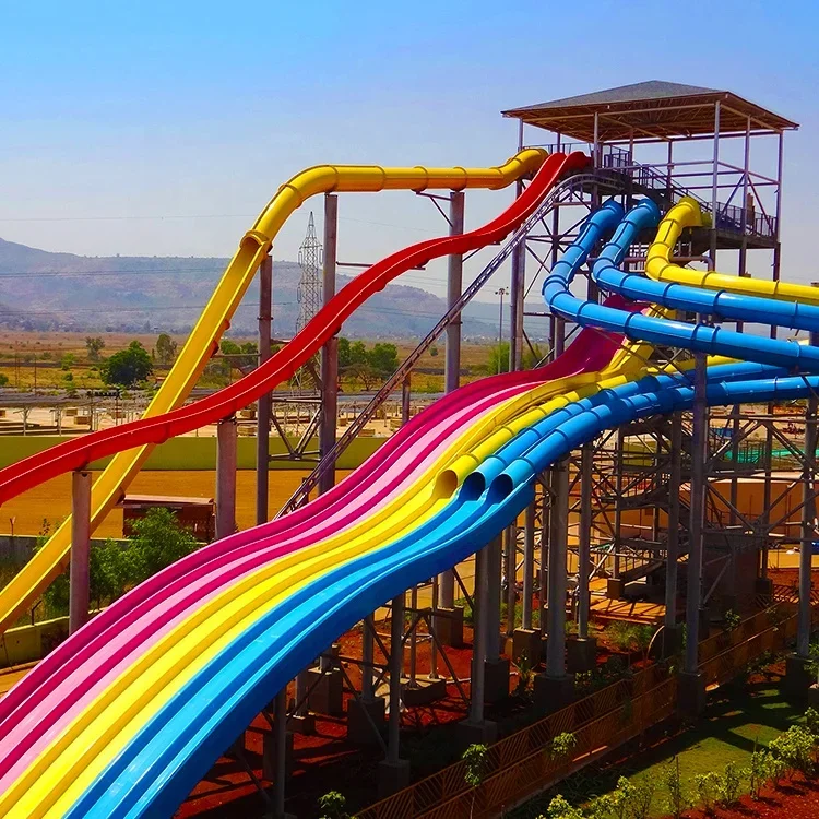 Water Park Equipment Manufacturer Offers Adult Water Slide Rainbow Competition Water Slide for Aquatic Amusement Parks