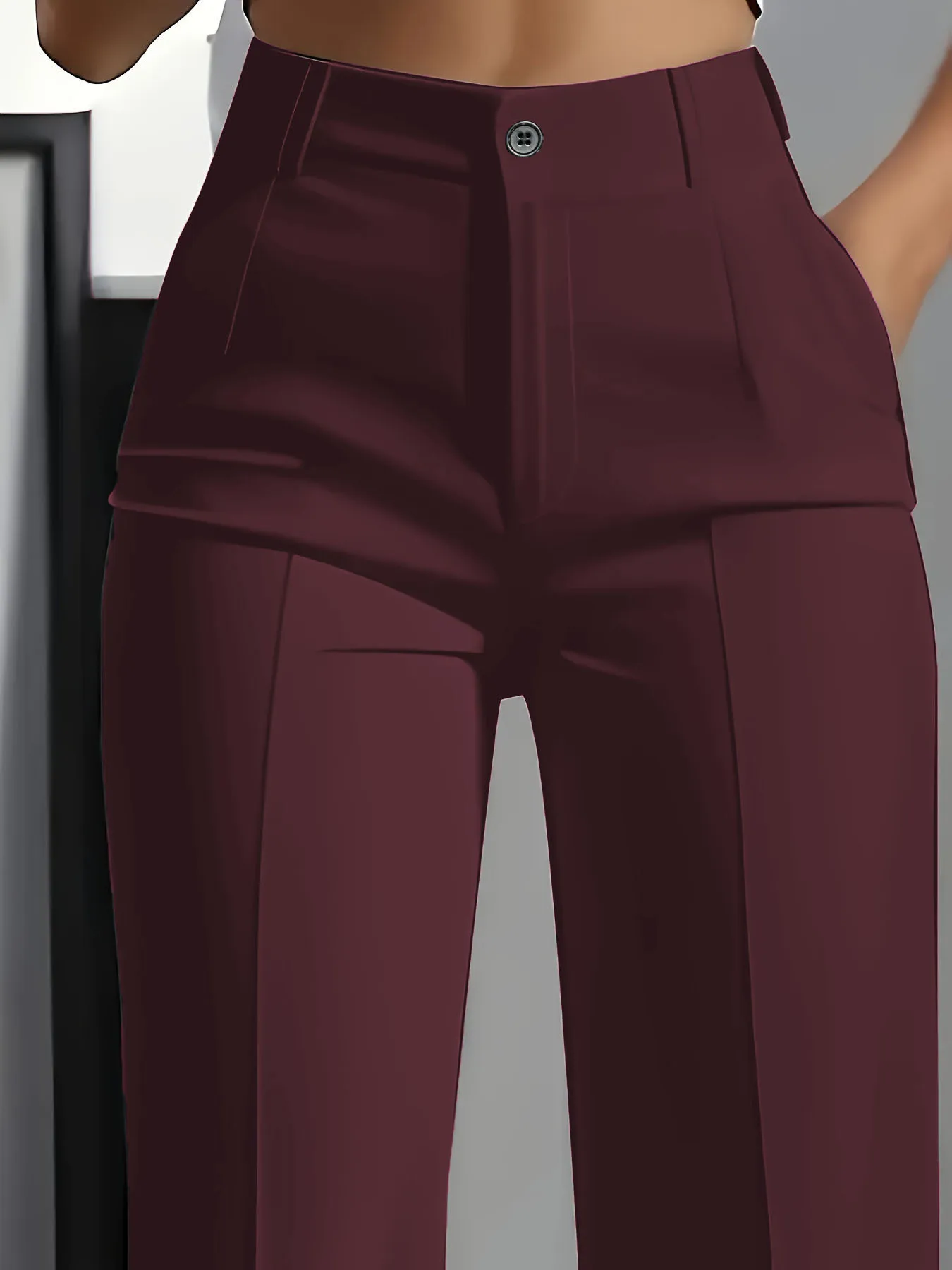 Damen High-Waist Straight-Leg Hosen Formelle Büro-Hosen Slim-Fit Schnitt Klassische Einfarbige Anzughosen – Detail 11