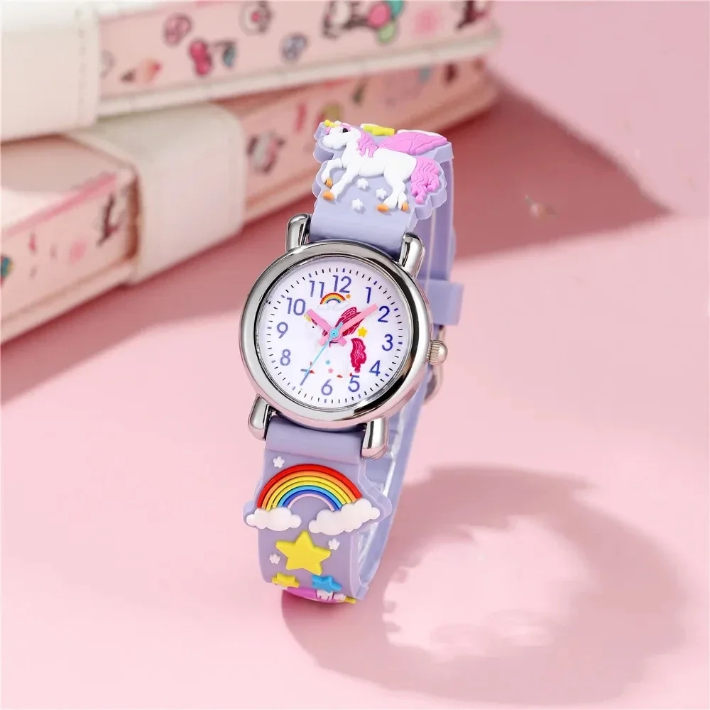 Cute Candy Color Silicone Strap Unicorn Pattern Quartz Children's Cartoon Watch Birthday Gift Kids Study Time Girl Watch Reloj