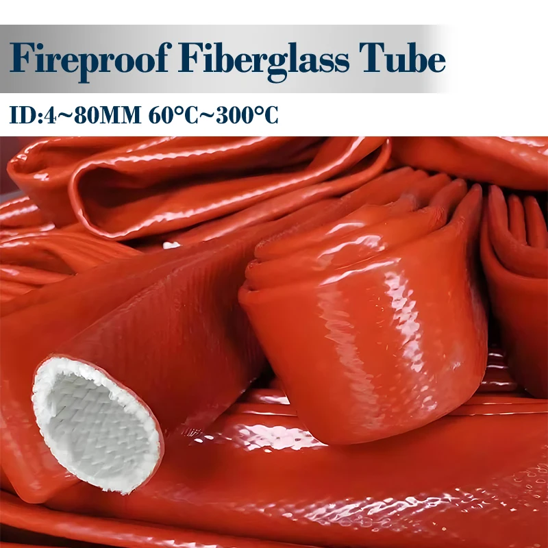 

1/2/5m Silicone Fiberglass Tube Coated Glass Fiber Braided Fireproof Sleeve Fire Retardant Case High Temperature Cable Sleeve