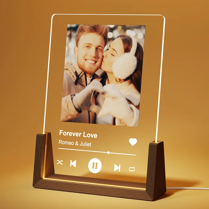 

Personalized LED Wood Frame with Photos Custom Photo Acrylic Plaque Customized Picture Frame Gift for Couple Mothers Dad Day