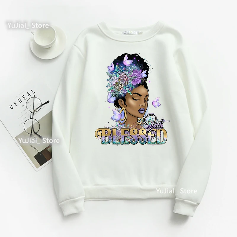 2023 Just Blessed Melanin Graphic Print Hoodies Women Watercolor Black Girls Magic Sweatshirt Femme Harajuku Kawaii Clothes Tops