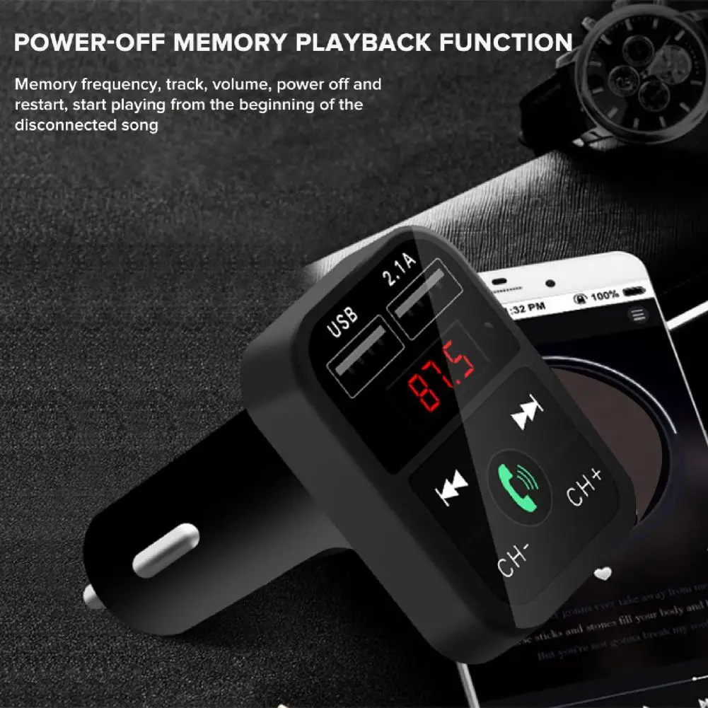 

Premium Stable Multi-function Wireless Radio Adapter Dual USB Car Charger Car MP3 Player Bluetooth-compatible 5.0