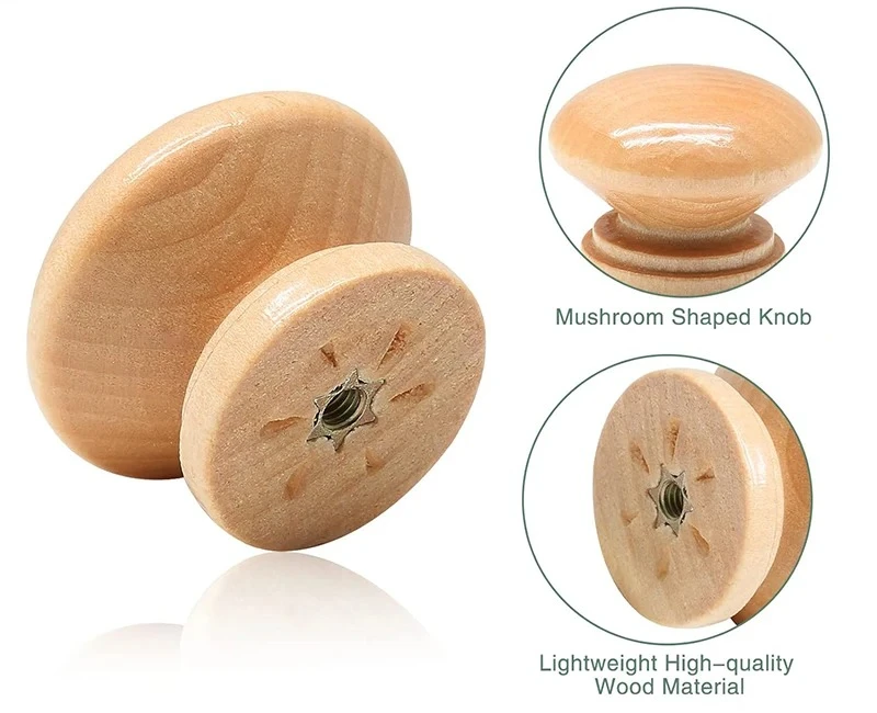 10Pcs Natural Wood Dresser Knobs, Round Wooden Cabinet Knobs, Mushroom Shape Drawer Knobs Pulls for Cabinets, Cupboard