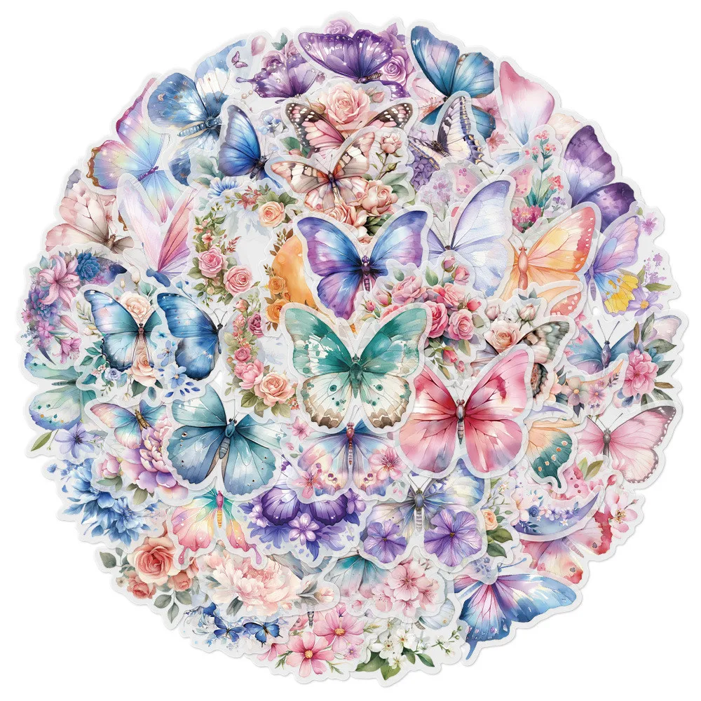 50 Pcs Colorful Butterfly Stickers - Cute Decorative Decals for Phone Cases, Luggage, Notebooks & DIY Crafts(Anime Worlds Store)
