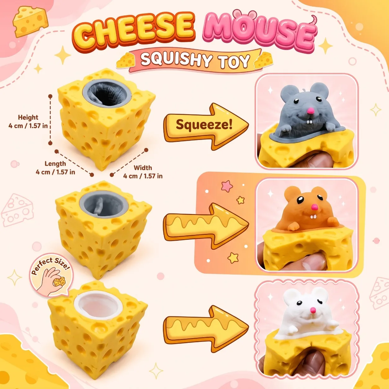 2/4/8pcs Mouse In Cheese Cube Squeeze Toy Hidden Animal Squishy Play Toy Random Colors Kids Birthday Party Favor Bag Fillers!