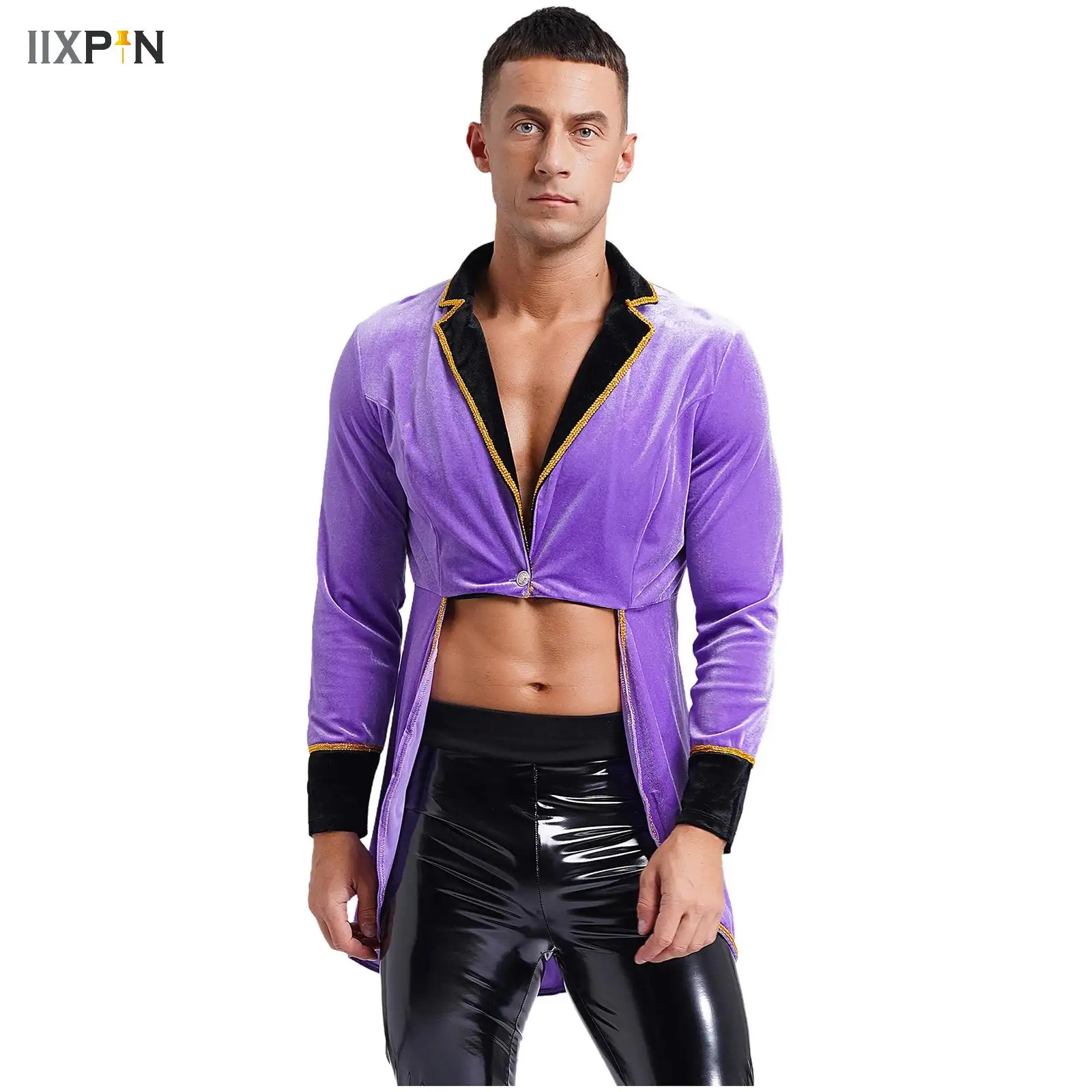 Circus Ringmaster Swallow-Tailed Coat Tailcoat for Mens Halloween Cosplay Costume Long Sleeve Velvet Gothic Blazers Jacket