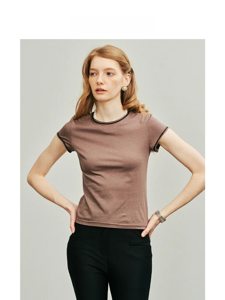 

Havehas Capsule Wardrobe Lightweight Breathable Linen Cotton Leather Patch Casual Knitted ort Sve T-irt