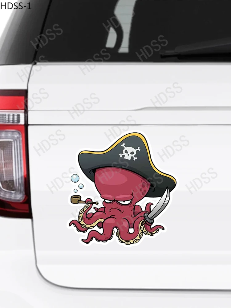 HDSS-13CM Cartoon Pirate Octopus Windshield Anime Car Stickers Refrigerator Surfboard RV Vinyl Car Wrap