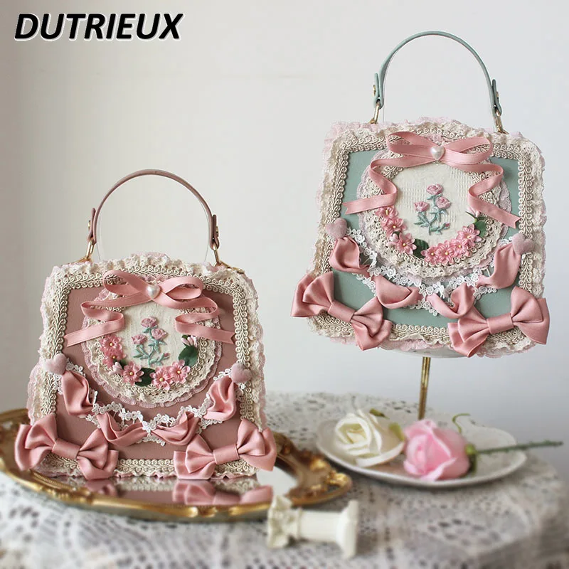 Lolita Style Heart Elegant Flower Lace Handbags for Women Party Messenger Bag Female Sweet Cute Fashion Ladies Handbag