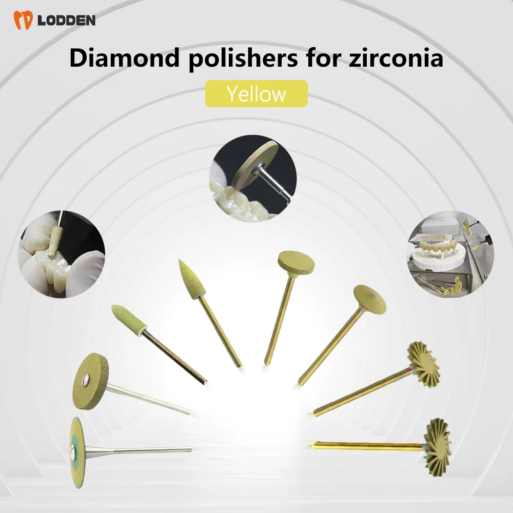 LODDEN 1pcs Dental Lab Diamond Polishers for Ceramics Extra Fine Yellow D1EF D2EF D201EF D17EF Dentistry Zirconia Grinding Tools