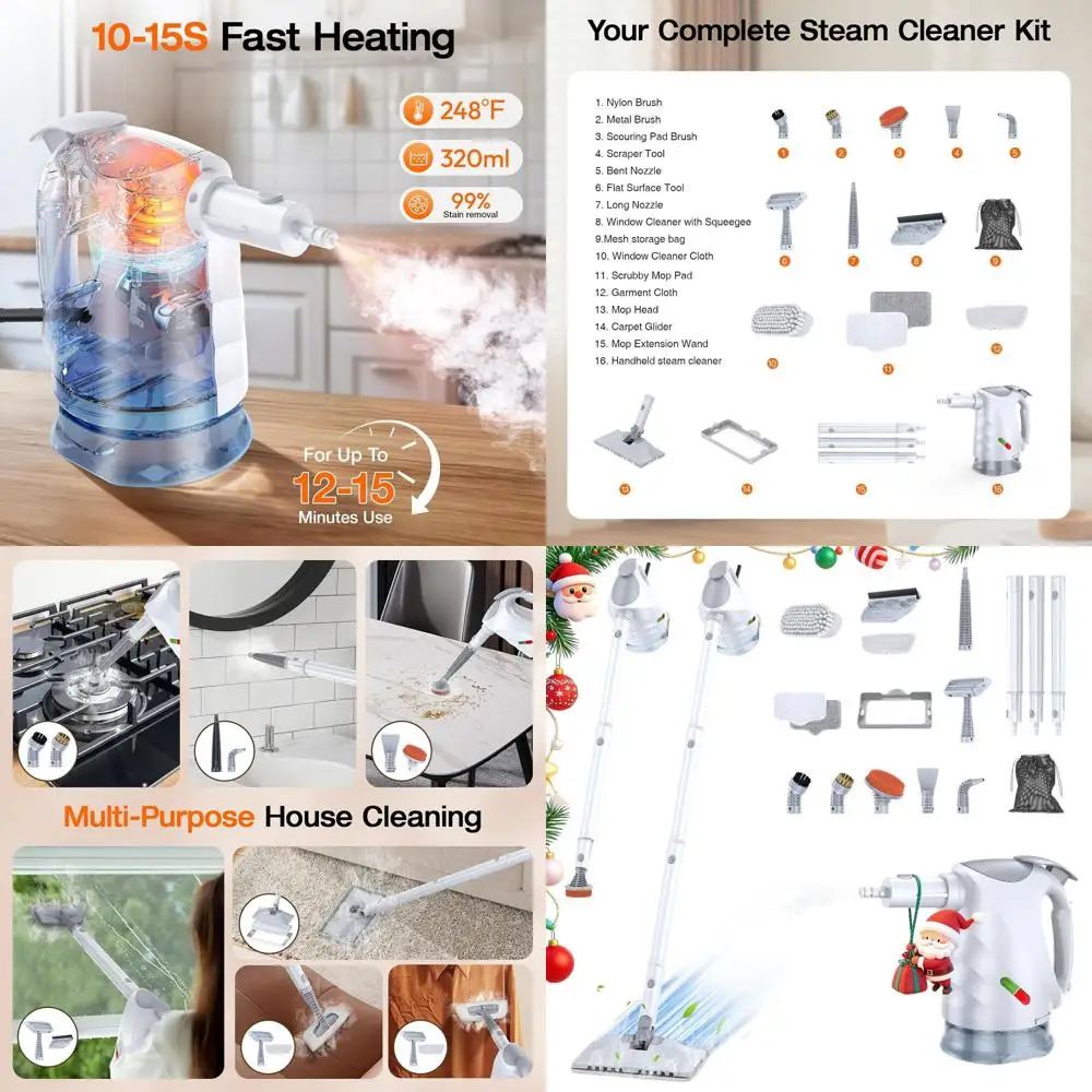 

Многофункциональный пароочиститель со съемным ручным устройством, резервуаром емкостью 320 мл, быстрым нагревом, идеально подходит для дома, кухни и уборки пола.