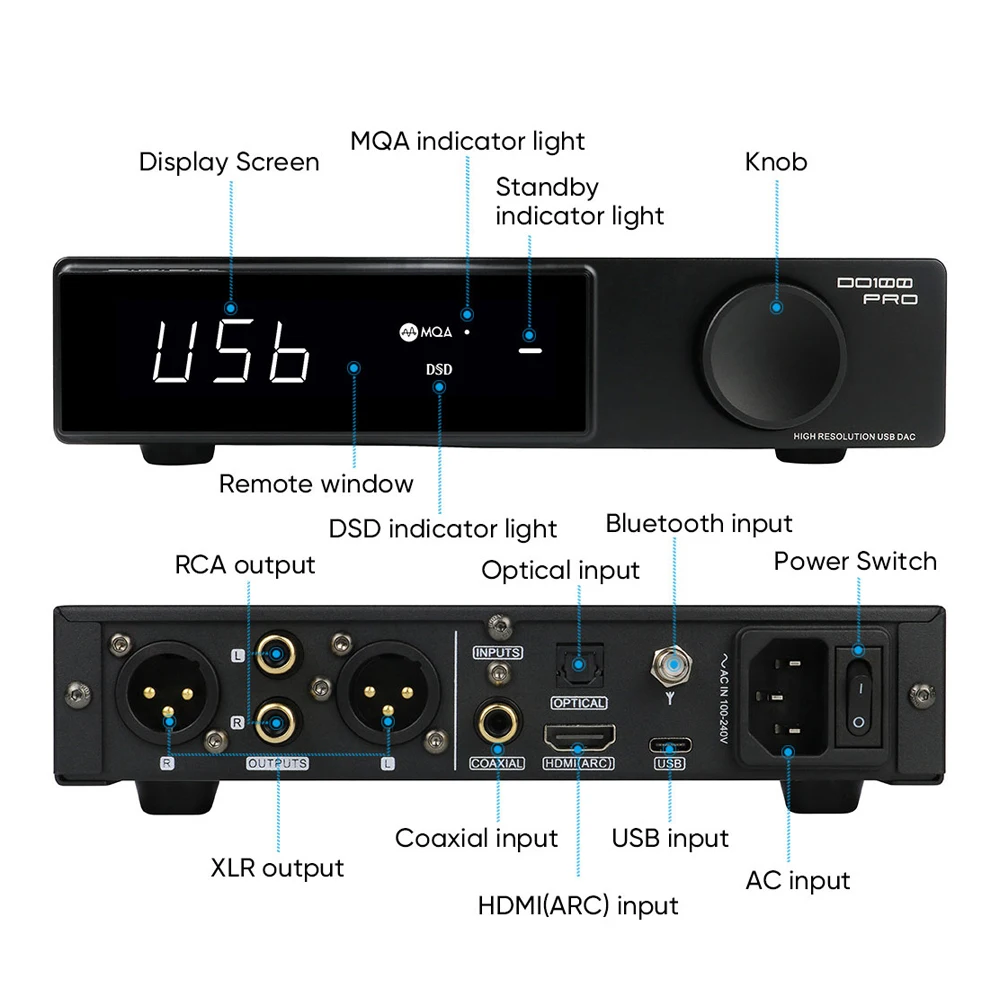 SMSL DO100Pro Hi-Res DAC Dual ES9039Q2M Decoder Bluetooth5.1 MQA DAC 24bit/96kHz DSD512 OPA1612 HDMI-ARC High End Digital DAC - Image 6