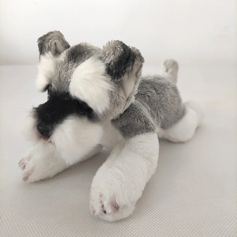 Kawaii Lying Pose Schnauzer Dog Plush Toy Small Soft Simulation Kids Doll Stuffed Animal for Children Cute  Girls Birthday Gift