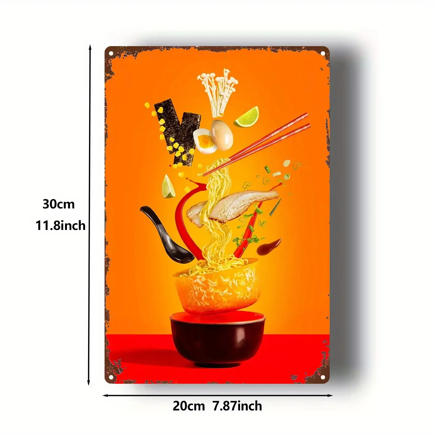 1pc -Inspired Ramen Noodle Metal Wall Art - 20.32x30.48 cm -Chinese Fusion Decor, Gourmet Splash Noodle Bowl Sign with Chopstick