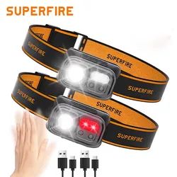 SUPERFIRE-Mini lampe de poche à capteur LED injuste, lampe de sauna aste, tête USB C, lumière rouge, camping, pêche, urgence