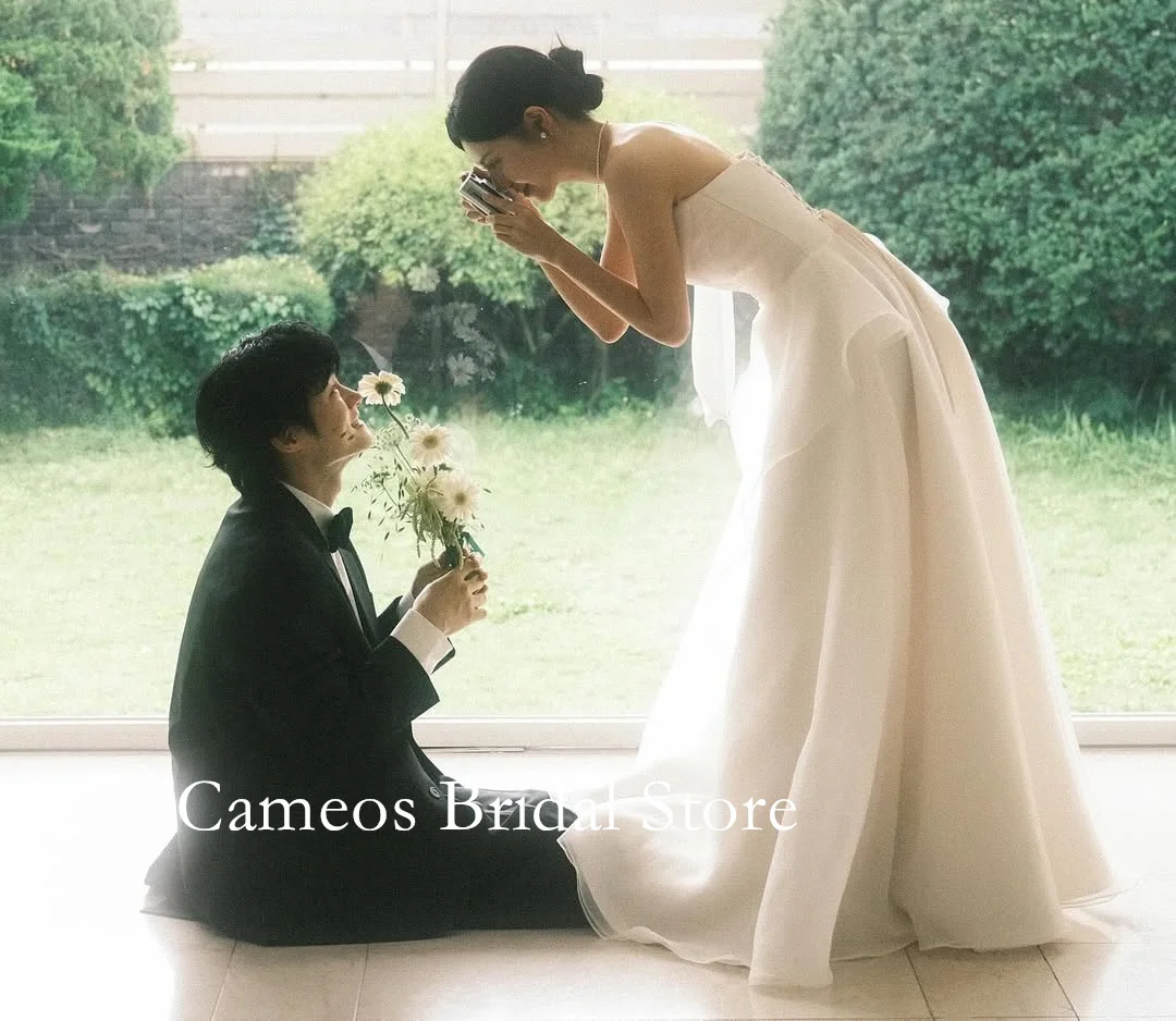 SONDR Customized Simple Wedding Dresses Sleeveless  Ivory Strapless Korea Organza A-Line  Brides Gowns Women Bridal Dresses