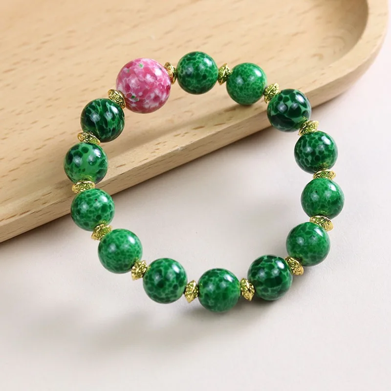 Natürlich gefärbte Glasur-Froschhaut-Perlen, Armband, Amulett, Vintage-Charm, echter Schmuck, Perlen, Armreif, Edelstein-Accessoires, Geschenke für Frauen