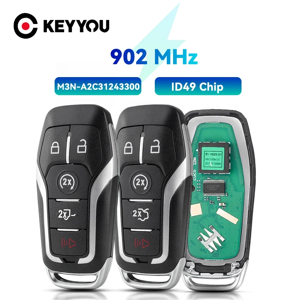 

KEYYOU 902MHz Remote Key For Ford Fusion Explorer Edge Mustang 2013-2017 FCC:M3N-A2C31243300 ID49 Promixity Smart Card Car Key