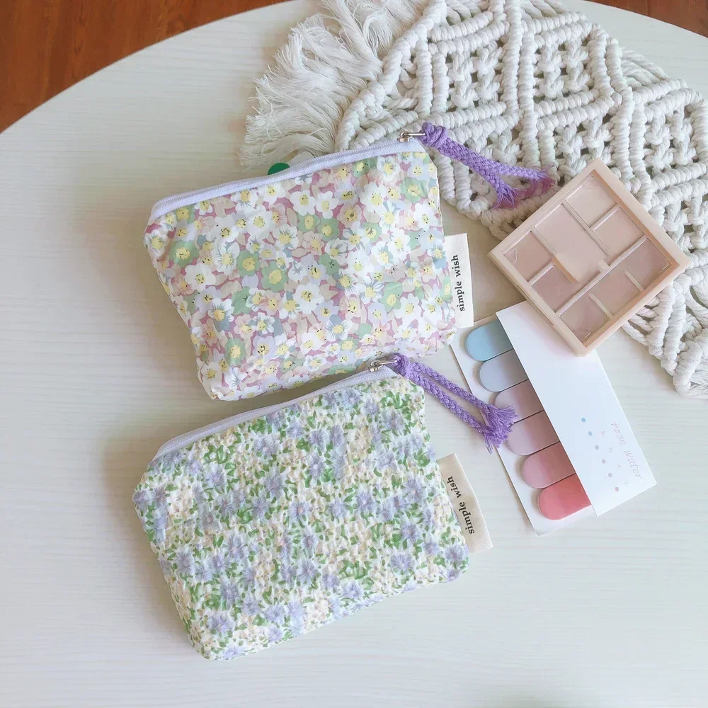 Women Small Cosmetic Make Up Bag Mini Cotton Floral Organizer Bags for Girls Lipstick Makeup Case Children Purse Coin Pouch Case