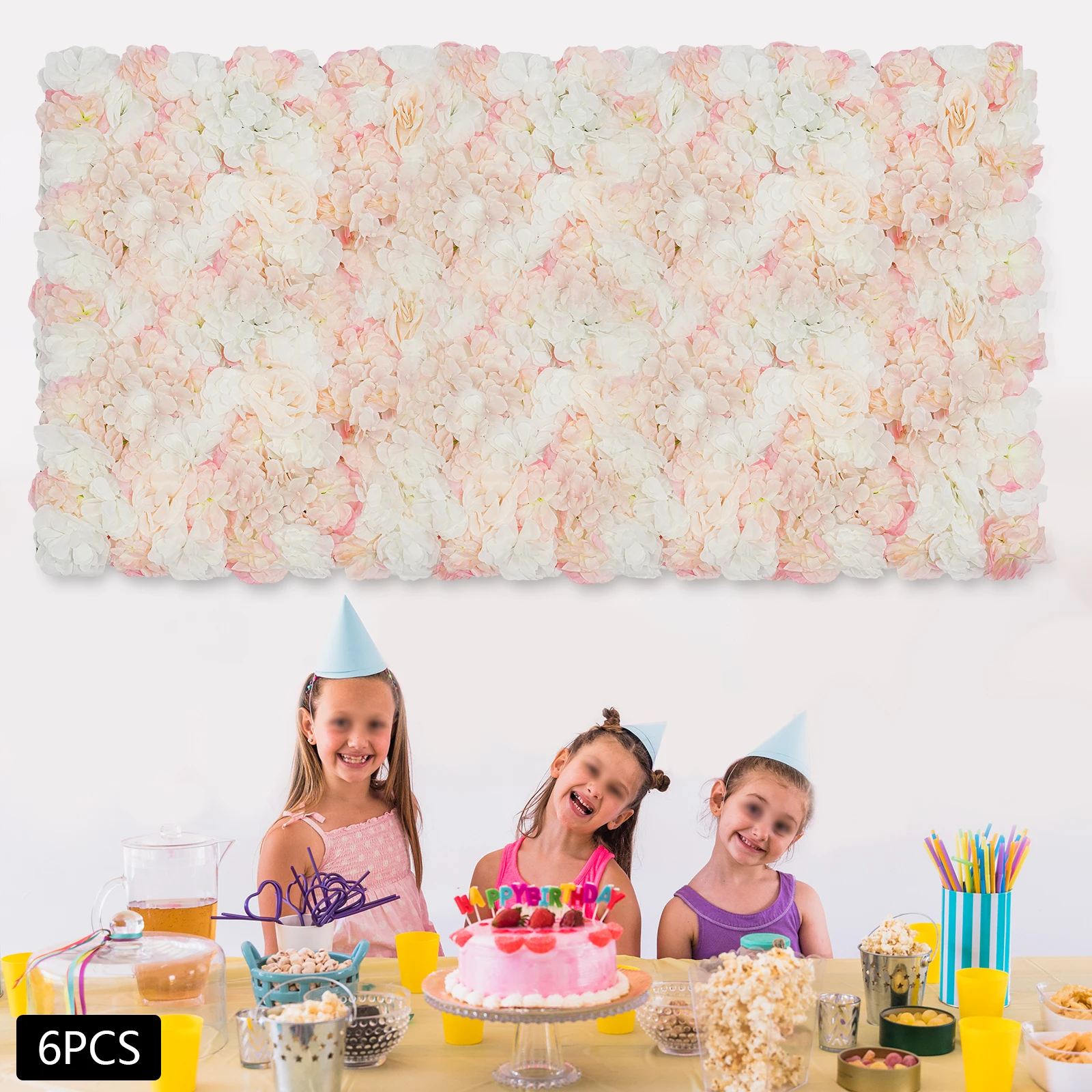 

6PCS 40x60cm Flower Wall, Artificial Champagne White Rose Peony Panels, Decorative Backdrop for Wedding Party Decor