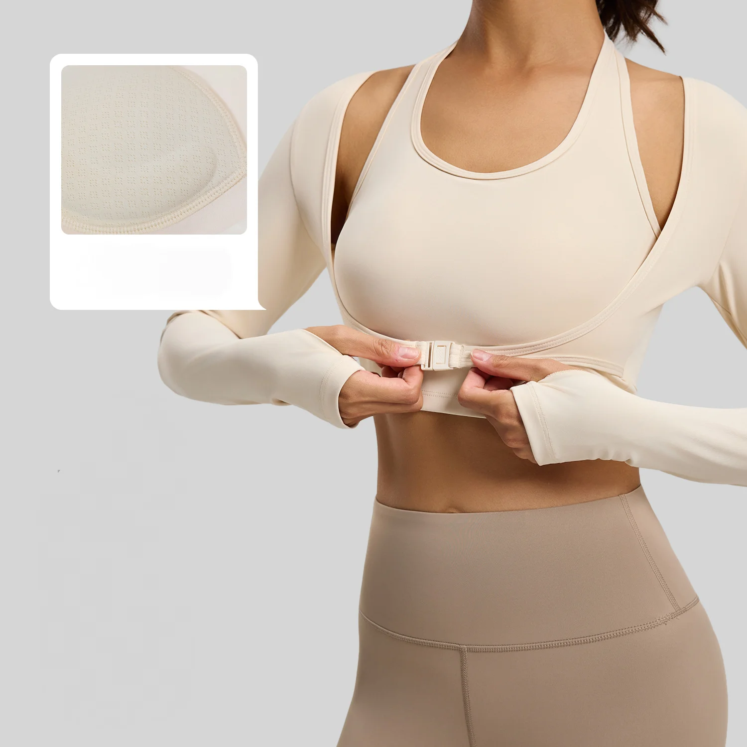 Ropa Mujer 2-In-1 Long Sleeve Yoga Top for Women, Built-In Bra Sports Shirt with Thumb Holes, Workout Crop Top