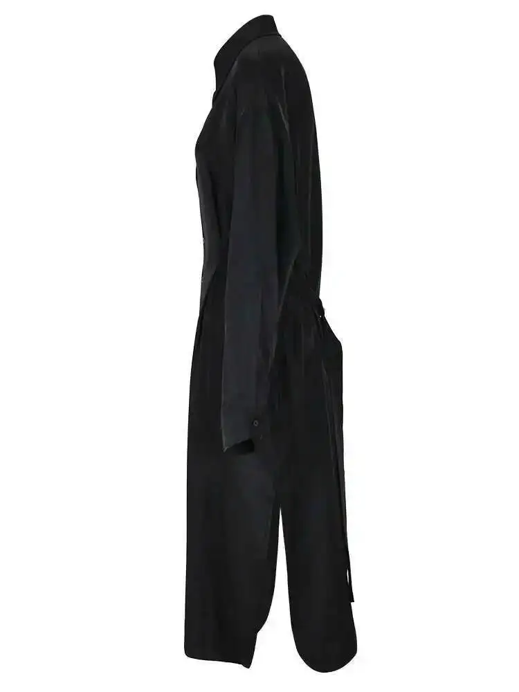 BJTZ Zwart Big Size Geplooide Lange Blouse Vrouwen Nieuwe Revers Lange Mouw Loose Fit Shirt Mode Tij Lente Herfst 2025