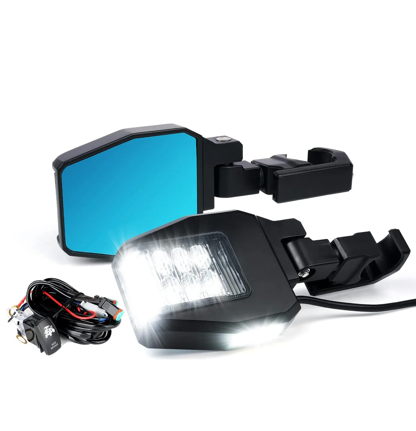 

2024 N2 Brand New 3rd Lighted UTV Side Mirrors With Led Light, Anti-Glare Blue Mirror For Can-Am X3 Polaris RZR XP 100