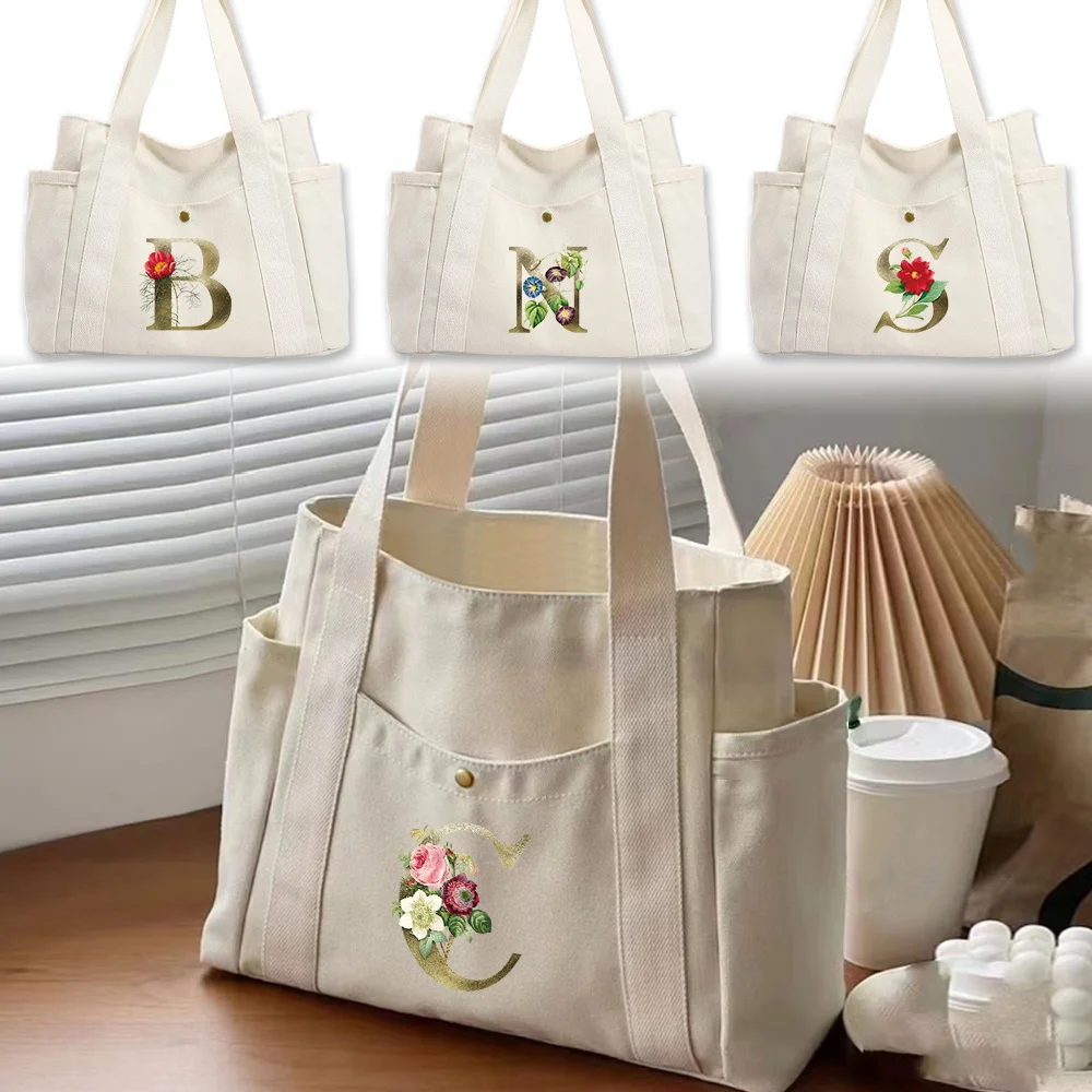 

Multi Functional Women's Canvas Shoulder Bags Fashionable Simplicity Shoulder Bag Handbag Shopping Bags Golden Flower Series