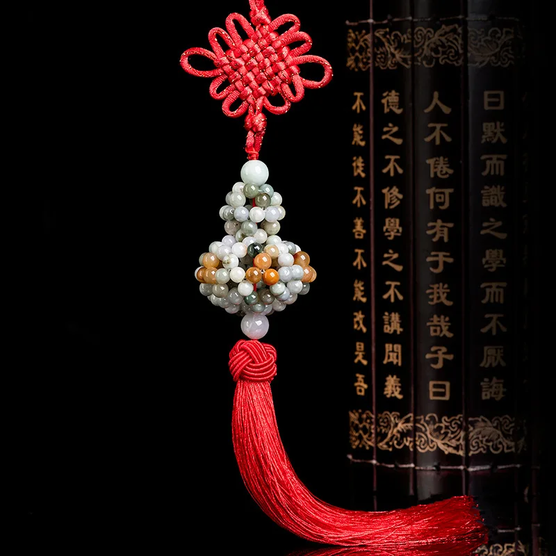 Natural A-grade Jade Double Gourd High End Car Hanging Decoration To Ensure Safety China Jiechang Tassel Car Interior Wholesale